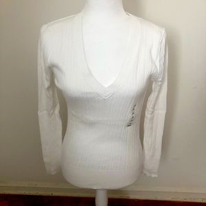 NWT Small Old Navy White Ribbed V-Neck Sweater